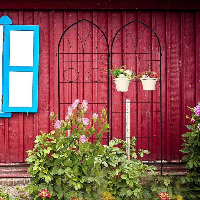 Metal Garden Trellis Rustproof Trellis for Climbing Plants Outdoor Flower Support (Black-4 Pack, 78.7"x19.7")