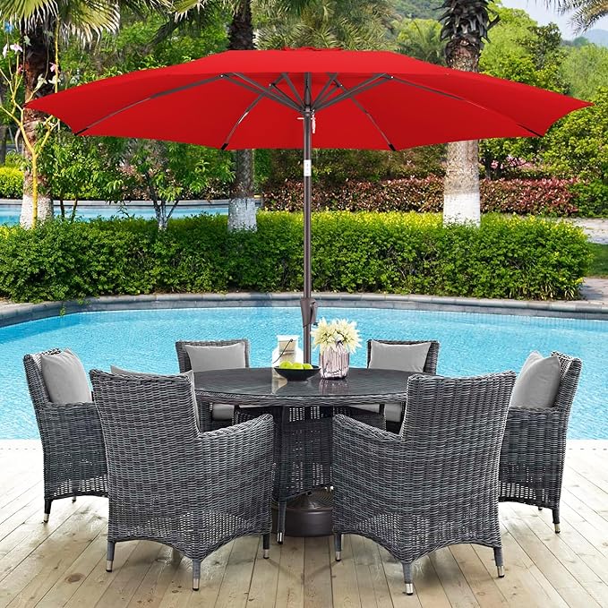 10ft Outdoor Patio Umbrella - Table Umbrella Waterprool UV Protection, Sombrillas de Patio with Push Button Tilt&Crank, Sun Umbrella for Pool, Porch, Garden, Deck, Backyard(Red)