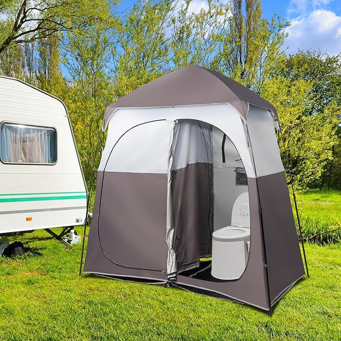 VINGLI 2 Room Shower Tent, 7.5 FT Instant Pop Up Shelter with Carrying Bag, Privacy Changing Room Tent,Perfect for Portable Toilet, Camping, Dressing, Outdoor Indoor, Easy Set Up