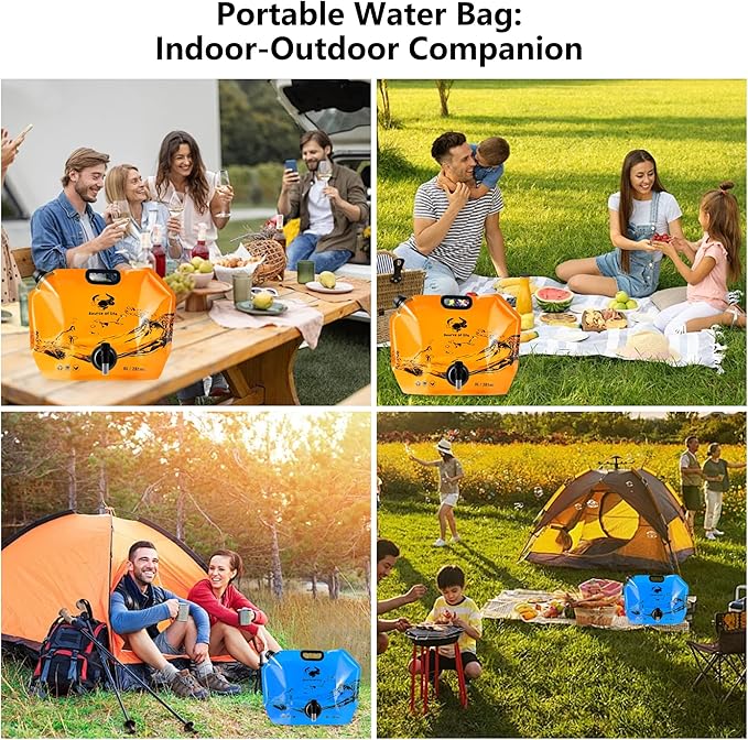 Collapsible 8L Water Storage Bag, BPA-Free Portable Folding Water Jug with Adjustable Faucet, Leakproof Emergency Water Bag for Camping, Hiking, Riding, Outdoor Sport (Orange, 2)