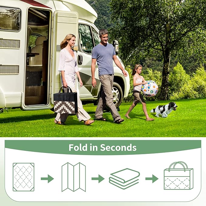 GENIMO Outdoor Rug for Patio Clearance, 8'x10' Waterproof Camping Mat, Reversible Plastic Straw Rugs for RV, Camper, Balcony, Backyard, Picnic, Deck (Coffee & Beige)