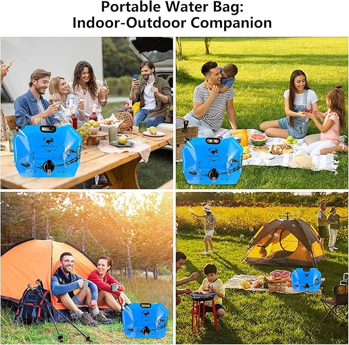 Collapsible 8L Water Storage Bag, BPA-Free Portable Folding Water Jug with Adjustable Faucet, Leakproof Emergency Water Bag for Camping, Hiking, Riding, Outdoor Sport (Blue, 4)