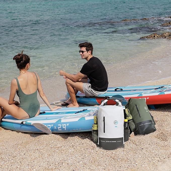 UPWELL Waterproof Dry Bag 30L Boating Backpack for Travel Hiking Camping Bags for Kayaking Hiking Waterproof Bags Swimming Floating Submersible Dry Bag Grey&White