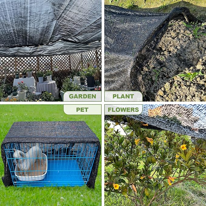 50% Shade Cloth, 10x20FT Black Sun Shade Cover for Plants, Garden, Greenhouse, Patio, Chicken Coop