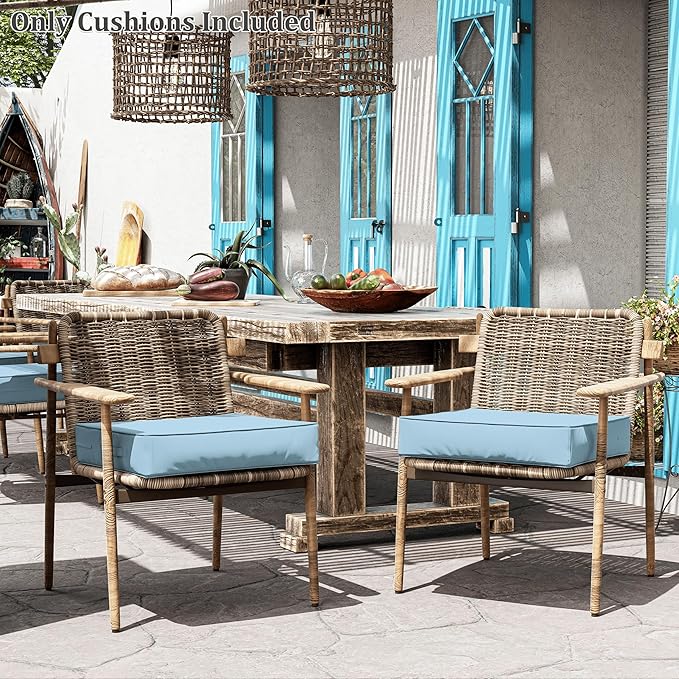 Patio Chair Cushions 24 X 24 X 5 Inch Waterproof Outdoor Seat Cushions for Patio Furniture, Outdoor Sofa Couch Pads with Ties & Handle, Set of 2, Light Blue