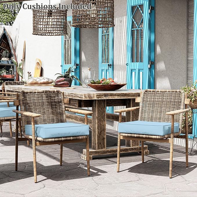 Patio Chair Cushions 22 X 22 X 4 Inch Waterproof Outdoor Seat Cushions for Patio Furniture, Outdoor Sofa Couch Pads with Ties & Handle, Set of 2, Light Blue