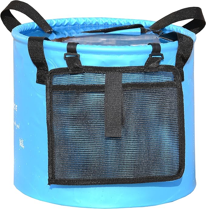 Premium Collapsible Bucket by Freegrace - Compact Portable Folding Water Container - Lightweight & Durable - Includes Handy Tool Mesh Pocket