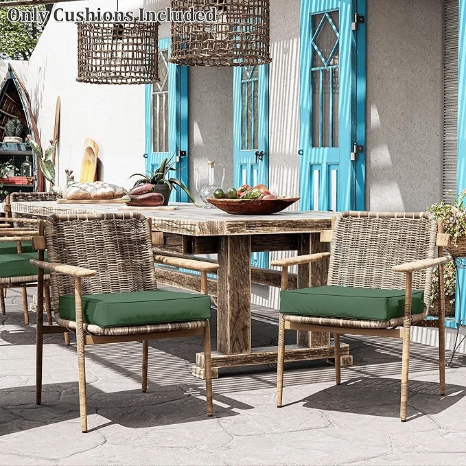 Patio Chair Cushions 22 X 22 X 4 Inch Waterproof Outdoor Seat Cushions for Patio Furniture, Outdoor Sofa Couch Pads with Ties & Handle, Set of 2, Green