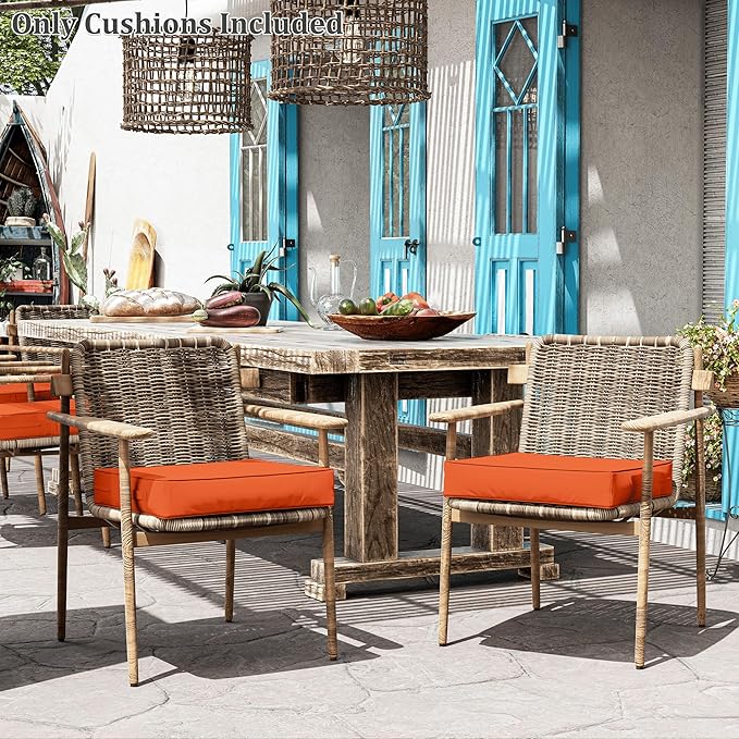 Patio Chair Cushions 22 X 22 X 4 Inch Waterproof Outdoor Seat Cushions for Patio Furniture, Outdoor Sofa Couch Pads with Ties & Handle, Set of 2, Orange