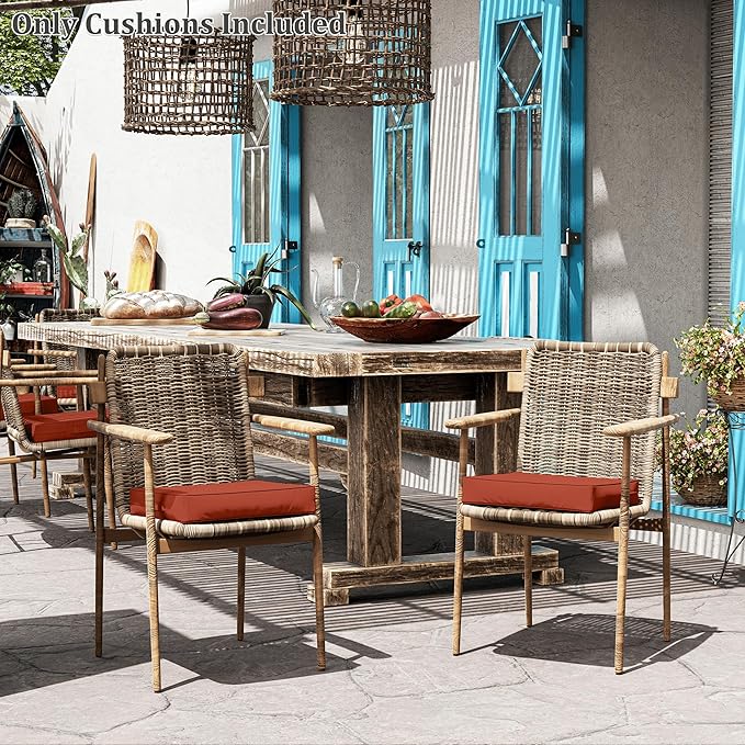 Patio Chair Cushions 17 X 16 X 3 Inch Waterproof Outdoor Seat Cushions for Patio Furniture, Outdoor Sofa Couch Pads with Ties & Handle, Set of 2, Terra Red