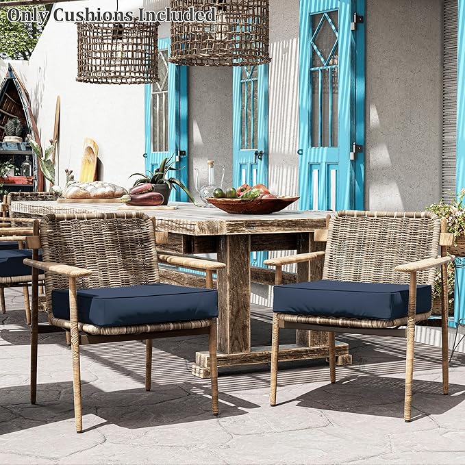 Patio Chair Cushions 24 X 24 X 5 Inch Waterproof Outdoor Seat Cushions for Patio Furniture, Outdoor Sofa Couch Pads with Ties & Handle, Set of 2, Navy Blue