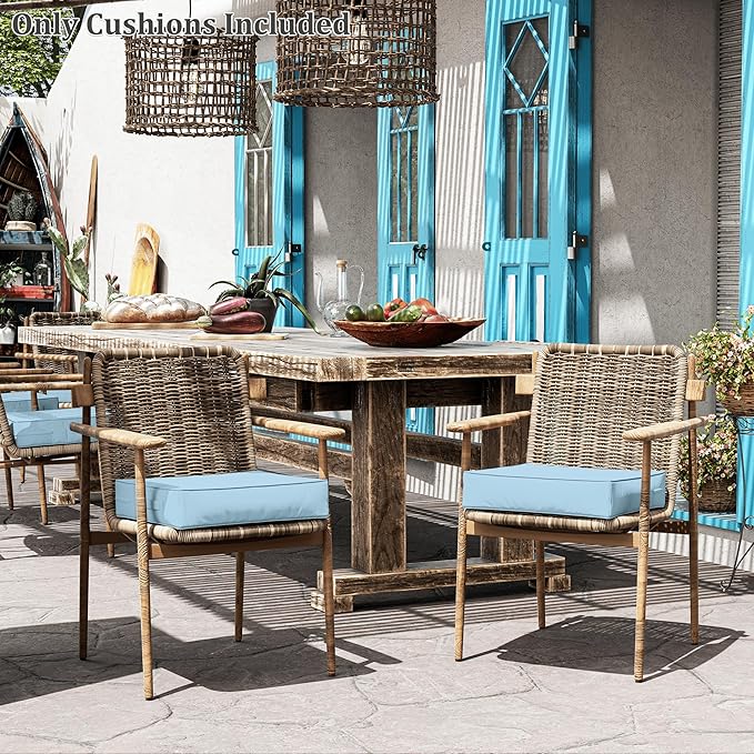 Patio Chair Cushions 19 X 19 X 4 Inch Waterproof Outdoor Seat Cushions for Patio Furniture, Outdoor Sofa Couch Pads with Ties & Handle, Set of 2, Light Blue