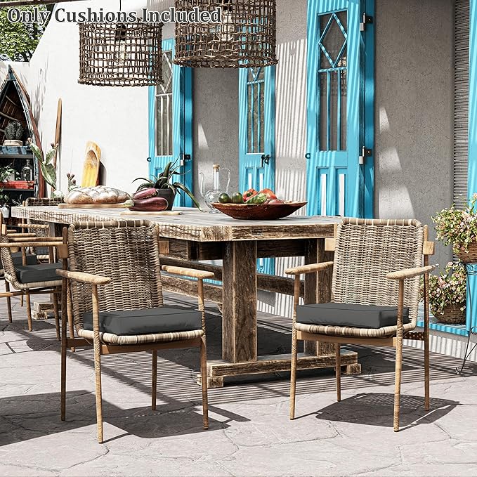 Patio Chair Cushions 17 X 16 X 3 Inch Waterproof Outdoor Seat Cushions for Patio Furniture, Outdoor Sofa Couch Pads with Ties & Handle, Set of 2, Grey