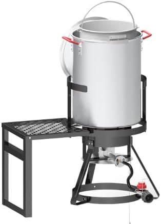 30Qt Turkey Fryer with Basket, Outdoor Propane Deep Fryers Burner Stand, 50,000BTU Cast Iron Burner, Steamer and Seafood Boiler Set, Black