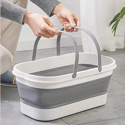 Collapsible Mop Wash Basin Bucket with Handle and Wheels, 12L (3.2 Gallon) Portable Plastic Basket Crate Tub for Storage Organization, Foldable Water Bin Container for Cleaning, Car Washing, Blue