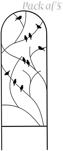 Panacea Perching Birds Metal Trellises, Black, 72" H, Pack of 5 – Powder Coated Garden Trellis with Bird Accents – Arch Top Plant Supports for Climbing Plants, Outdoor Decorative Lattice