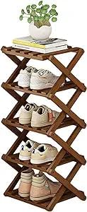 YYW Bamboo Shoe Rack for Entryway,Installation-Free and Foldable Vertical Shoe Storage Organizer,Free Standing Shoe Racks Shelf Closet Shoe Organizer for Living Room (Tawny-5 Layers)