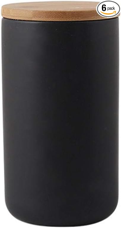 MilkyWay Food Storage Jar Strong Ceramic Storage Canisters with Airtight Seal Bamboo Lid Modern Design Seal Damp-Proof Kitchen Jar for Coffee, Tea, Spice and More (Black(L: 34 oz/1000ml))