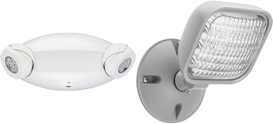 Lithonia Lighting ELM6L UVOLT LTP SDRT Quantum LED Emergency Light, Self-Diagnostics, Remote Test | UVOLT, 1100 Lumens, White & ERE GY SGL WP SQ M12 LED One Single Head Emergency Light, Gray