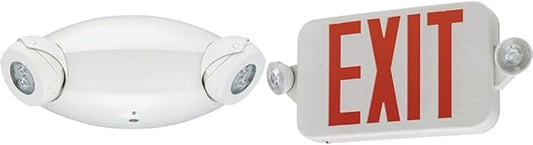 Lithonia Lighting ELM4L Quantum LED Emergency Light, Manual Testing, 640 Lumens, White & RD M6 ECRG LED Emergency Light/Exit Combo Red/Green switchable, Round Lamp Heads, White
