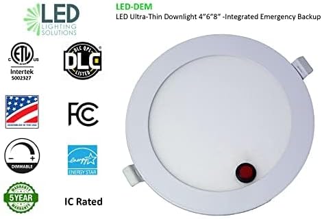 LED & Lighting Solutions LED 8" Dimmable Downlight Can w/ 90 Min Emergency Battery Backup, 18w, 2700-6000k, 1,450 lumens, 80 CRI | Ultra-Slim LED Recessed Light | UL/ETL/IC/Damp Rated, Energy Star