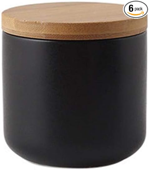 MilkyWay Food Storage Jar Strong Ceramic Storage Canisters with Airtight Seal Bamboo Lid Modern Design Seal Damp-Proof Kitchen Jar for Coffee, Tea, Spice and More (Black(S: 8.7oz/260ml))