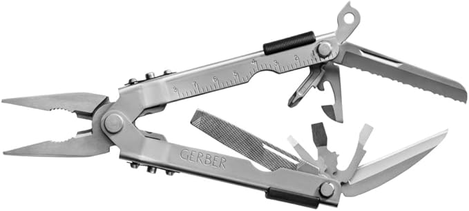 Gerber Gear Multi-Plier 600 - 14-in-1 Multitool with Sheath, Needlenose Pliers, Screwdriver, Serrated Knife, Wire Crimper, Bottle Opener, Can Opener & More - Made in USA - Stainless Steel