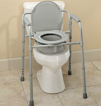 HEALTHLINE Bedside Commode for Seniors - Folding Commode Chair for Toilet with Arms - 3 in 1 Commode Chair Over Toilet Seat with Lid, Splash Guard & Arms