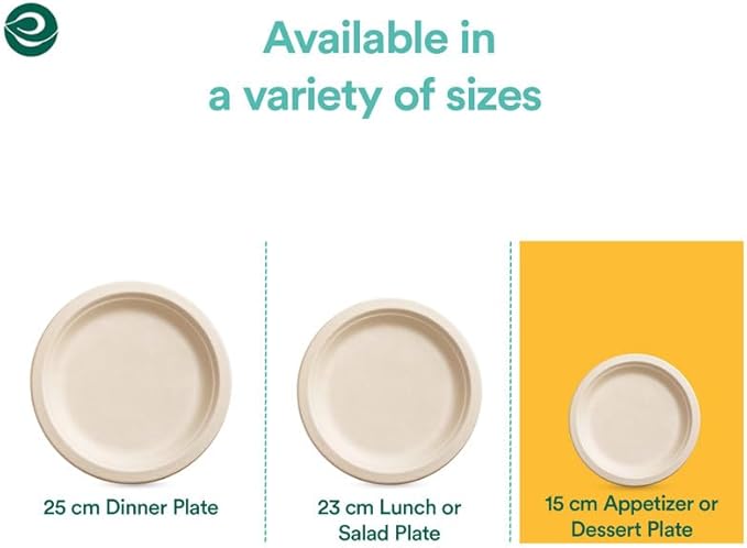 ECO SOUL 100% Compostable 6 Inch Small Paper Plates 200 [2x100 Pc] Small Disposable Party Heavy Duty, Eco-Friendly, Appetizer, Dessert, Wedding Plates I Biodegradable Unbleached Sugarcane Eco Plates