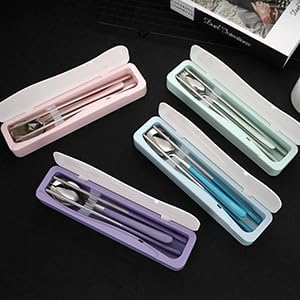 DEVICO Travel Utensils, Portable 18/8 Stainless Steel Silverware Flatware Set, Include Fork Spoon Chopsticks with Case (Purple)