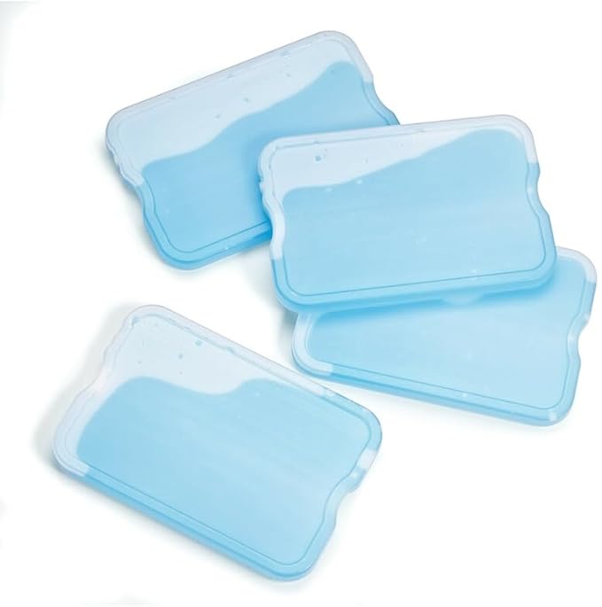Cool Coolers by Fit & Fresh 4 Pack XL Slim Ice Packs, Quick Freeze Space Saving Reusable Ice Packs for Lunch Boxes or Coolers, Blue, 239ICE, 4 count (Pack of 1)