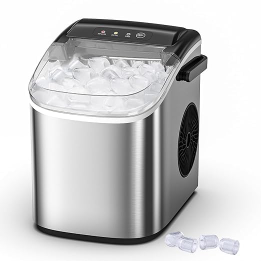 Portable Bullet Ice Maker Machine, One-Click Operation Ice Machine 34LBS/24Hr Production, 6-8 Minutes Quick Ice Making, 1.2L Water Tank, Silver