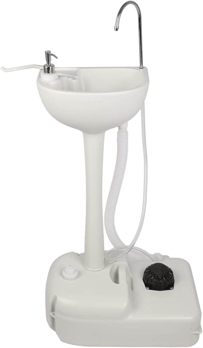 Outvita Portable Camping Sink w/ 19L Water Tank Rolling Wheels Towel Holder Soap Dispenser Faucet, Outdoor Foot Pump Washing Station for RV Boat Travel Picnic Worksit
