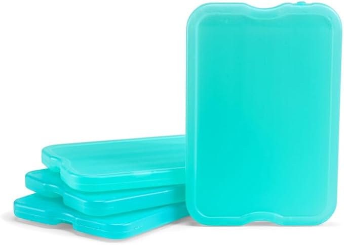 Cool Coolers by Fit & Fresh 4 Pack XL Slim Ice Packs, Quick Freeze Space Saving Reusable Ice Packs for Lunch Boxes or Coolers, Green
