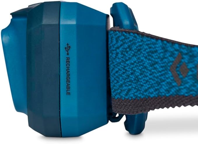 BLACK DIAMOND Storm 500-R Rechargeable LED Headlamp, Waterproof and Dimmable for Camping, Hiking, Running, Hunting, Work with Red Light Headlamp Mode, Azul