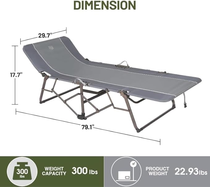 TIMBER RIDGE Portable XL Folding Camping Cot for Adults - Ultra Fast Setup, Heavy Duty 300 LBS Support, Gray