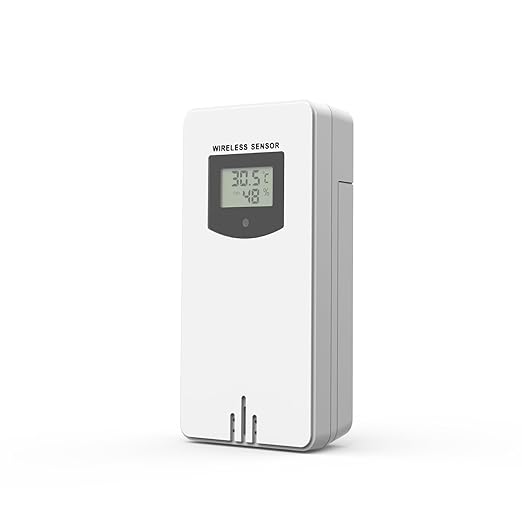 Remote Sensor Wireless for Indoor Outdoor, Wide Temperature & Humidity Gauge Transmission Range for 3378 and Other Same Series Weather Station, Battery Powered