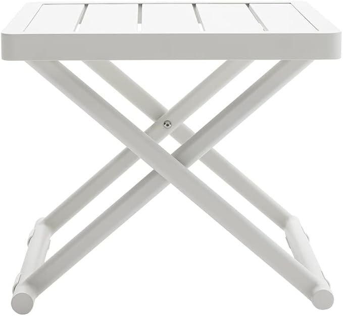 Outdoor Folding Table for Patio Square Side Table for Camping and Picnics Portable Aluminum Tables Foldable Small End Table, Creamy White