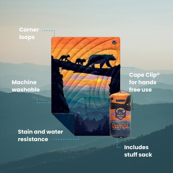 Rumpl Original Puffy Great Smoky Mountains National Park Blanket for Camping and Outdoors, V1, Great Smoky National Park - Bear Crossing V1