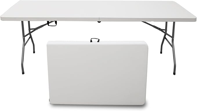 8Ft Folding Table,Sturdy Outdoor Folding Table, Perfect for Camping Picnics Parties Durable Foldable Table with Easy Setup Ideal Portable Folding Tables for Indoor & Outdoor Use