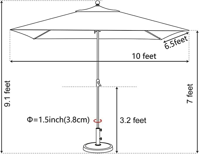 EliteShade USA 10-Year-Non-Fading 6.5x10Ft Rectangular Market Umbrella Patio Umbrella Outdoor Table Umbrella with Ventilation, Navy Blue