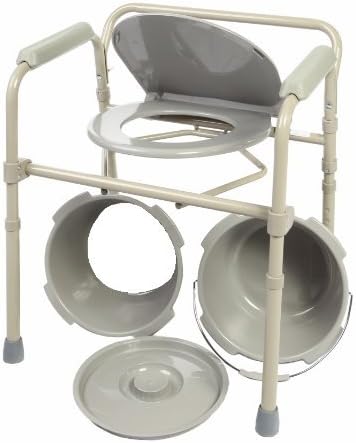 HEALTHLINE Bedside Commode for Seniors - Folding Commode Chair for Toilet with Arms - 3 in 1 Commode Chair Over Toilet Seat with Lid, Splash Guard & Arms