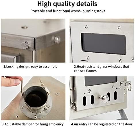 XCMAN Camping Wood Stove | Backpacking Stove | Small Tent Stove Portable Tiny Wood Burning Stove for Tents, Ice fishing Tent, and Camping Precision Stainless Steel Construction, Includes Chimney Pipe