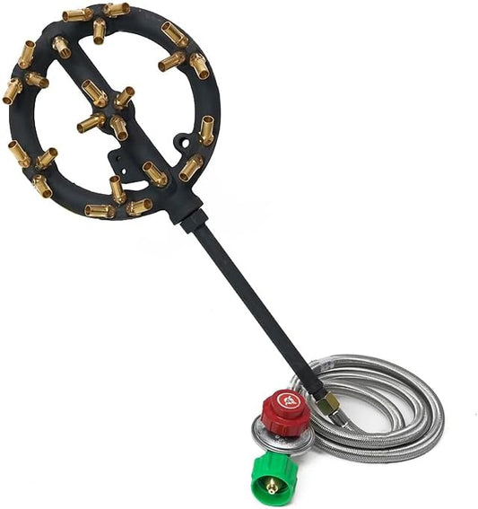 Propane Gas Outdoor Jet Burner with 23 Brass Tips and Regulator for Camping, Turkey, and Stove Buddy Cooking JB-23LP(Propane Gas 23 Tips & Regulator)