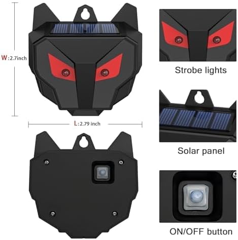 6 Pack Solar Deer Repellent Outdoor, Waterproof Wild Nocturnal Animals, Squirrel Repeller with Red Lights, Dog, Skunk Repellent for Yard, Predator, Cat, Wolf, Hawk, Coyote, Fox, Raccoon, Snake, Rabbit