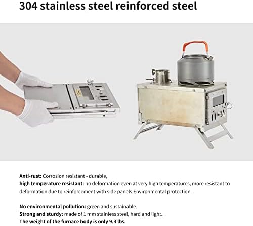 XCMAN Camping Wood Stove | Backpacking Stove | Small Tent Stove Portable Tiny Wood Burning Stove for Tents, Ice fishing Tent, and Camping Precision Stainless Steel Construction, Includes Chimney Pipe