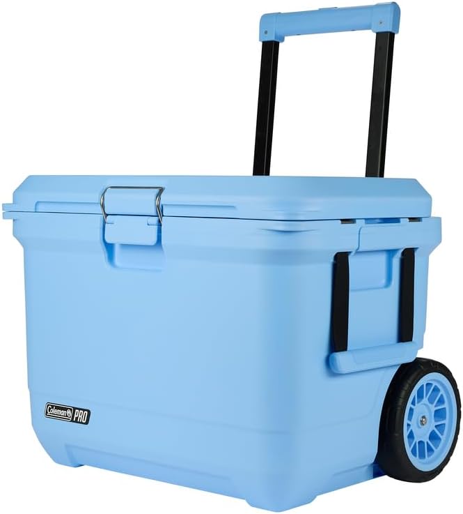 Coleman Pro Heavy-Duty 55qt Wheeled Ultra-Light Premium Hard Cooler, Extra-Thick Insulation Keeps Ice up to 5 Days, 92-Can Capacity, Heavy-Duty Wheels