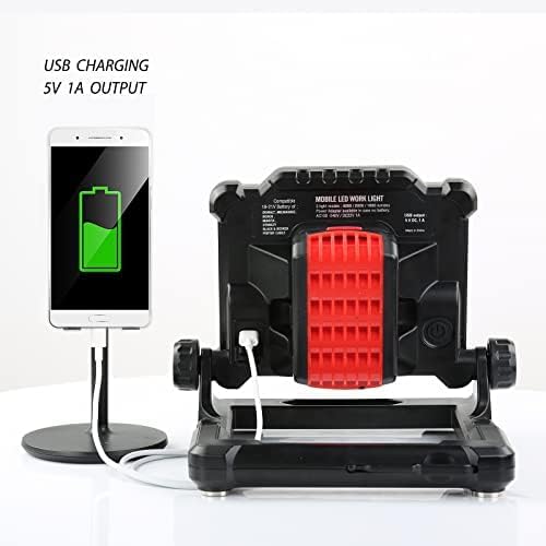 Cordless 25W 4000lm LED Magnetic Work Light Compatible for Makita, Dewalt, Milwaukee, Bosch, Black and Decker, Porter Cable, Stanley 18-20V Battery, Black (AC Power Adapter Included)