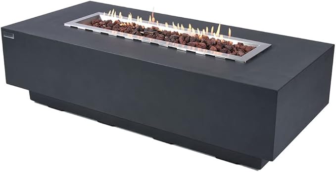 Elementi | Granville Gas Fire Pit Cast Concrete 60" Rectangular Fire Table, Outdoor Fire Pit Electronic Ignition | Canvas Cover, Lava Rock Included | Dark Gray (Propane Gas)