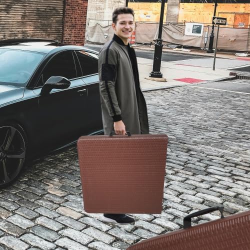 Rattan Folding Table 4ft Heavy-Duty Portable Outdoor Picnic Table for Party Dining Camping Tables with Handle(Brown)